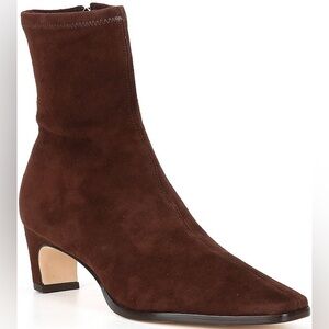 A. MELANI suede stretch sock bootie leather sole low heel 8.5 Mae brown